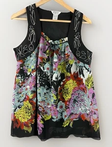 Top para mujer Karen Hart talla grande floral oscuro fluido sin mangas boho - Imagen 1 de 8