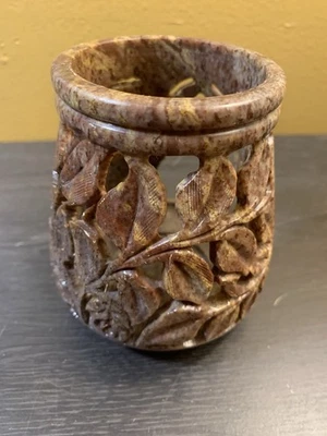 Yankee Candle Soapstone Brown Candle Holder - 4” High & 2.5” Diameter - Image 1 of 4