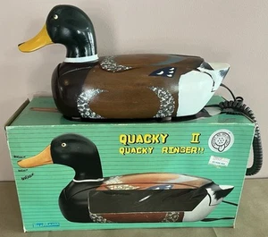 Vintage 1980s Telemania Quacky 2 Quacky Ringer Wooden Novelty Telephone - Picture 1 of 18