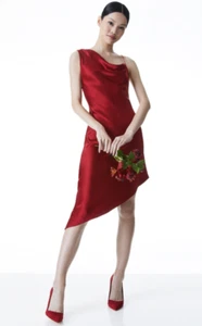 Alice and Olivia Landon Asymmetrical Mini Dress, Deep Ruby - Retail $330 - Picture 1 of 5