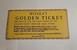 Insegna Latta Metallo Willy Wonka's Golden Ticket Chocolate Factory Tour Contest 6x12" - Foto 1 di 4