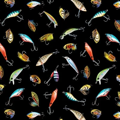 Cebo y aparejos negros Forest Girls Gone Fishing Michael Miller 44" de ancho por comprar Foto 1 de 3