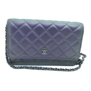 Chanel Quilted CC SHW Crossbody Chain Shoulder Bag Calfskin Leather Purple