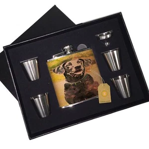 Deutsche Dogge Welpe Leder Flachmann schwarz Box Geschenkset - Bild 1 von 2
