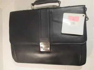 Franklin Covey Travel Bag Laptop Briefcase Carry On Black LEATHER new720465 - Picture 1 of 8