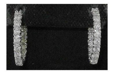 Hoop Earrings I1 G Inside Out 2.10 Carat Round Diamond Prong Set 14K White Gold - Image 1 of 4
