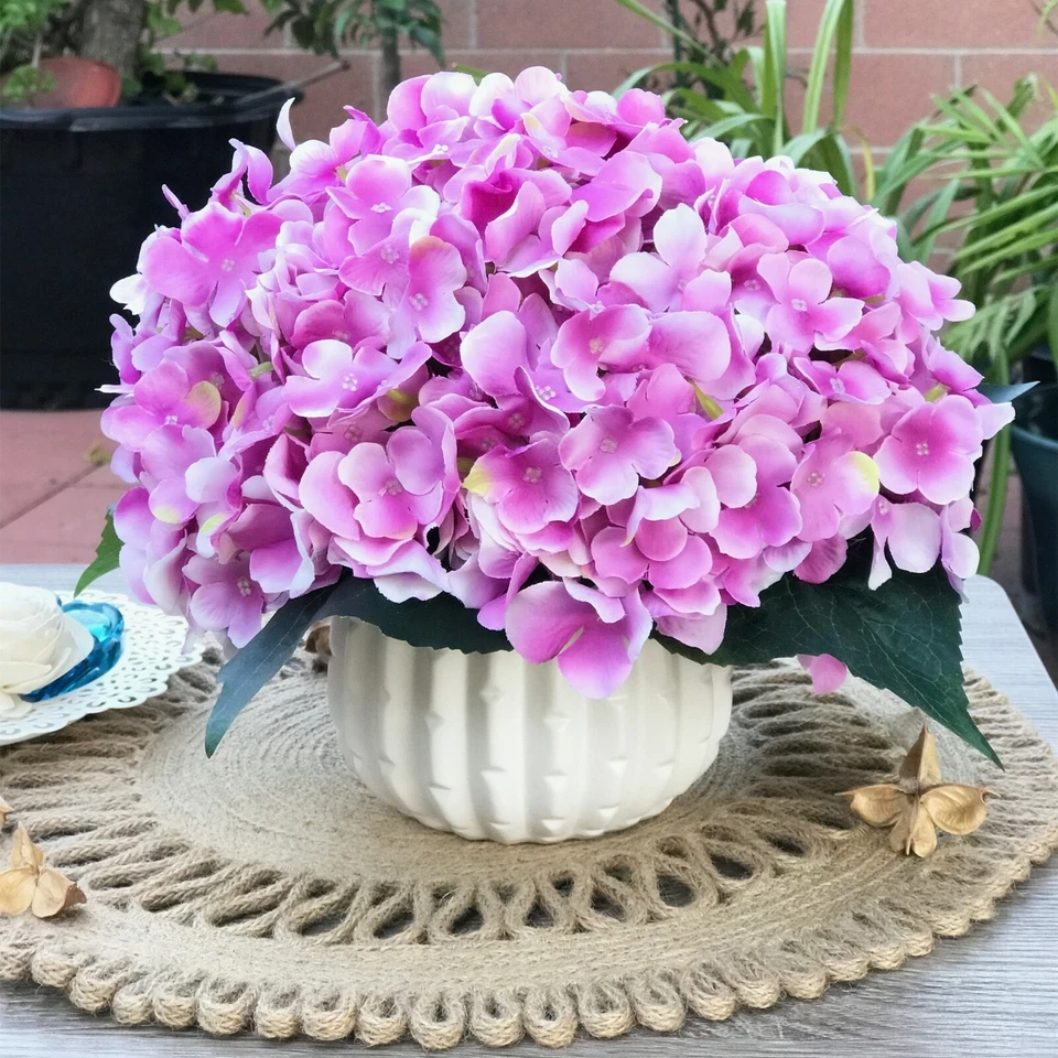 Artificial Silk Hydrangea Flower Arrangement in Ceramic Vase with Faux Water - Image 1 of 1