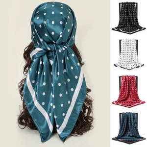 9090cm Polka Dot Square Scarf Silk Feeling Hair Neck Scarves Headband Smooth   ♡ - Picture 1 of 17