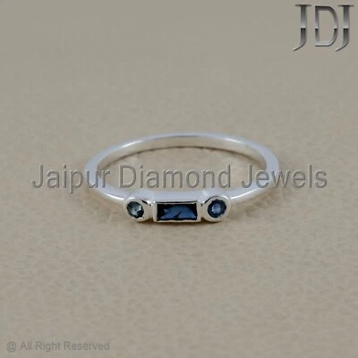 925 Серебряный ювелирных изделий натуральный синий сапфир драгоценный камень кольцо штабелируемый минималист кольцо - Изображение 1 из 4