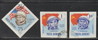 Rumanía 1964 SC# C158 - C160 - Astronautas y Bandera - Imperf. - Lote usado # 315 Foto 1 de 2