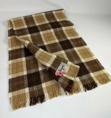 Vintage Harrod's Pure Wool Plaid Scarf Camel Brown Hilltop Brand Scotland - Image 1 of 4