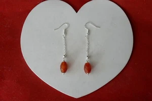 BEAUTIFUL EARRINGS WITH FACETED CARNELIAN 4.8 GRAMS 5.5 CM. LONG + HOOKS - Picture 1 of 6