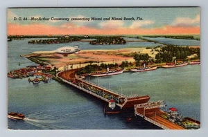 Miami Beach FL Goodyear Blimp MacArthur Causeway Steamers Vintage Postcard - Picture 1 of 2