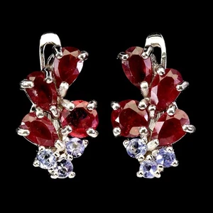 925 Sterling Silver Earrings Pear Ruby 4x3mm Tanzanite Natural Gemstone Jewelry - Picture 1 of 14