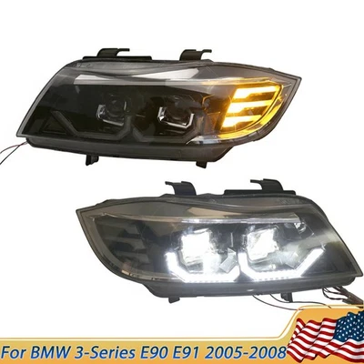 For BMW E90 E91 328i Sedan 2005-2008 LED 3D Halo Projector Headlight Headlamps - Изображение 1 из 4
