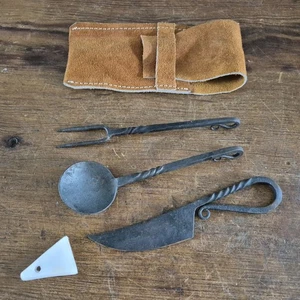 Medieval cutlery set hand-forged Outdoor Cooking Set Fork Spoon Knife - Picture 1 of 10