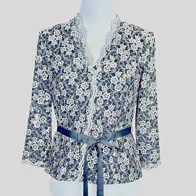 Alex Evenings 黑色银色蕾丝亮片上衣晚礼服 S — 第 1/4 张图片