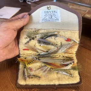 Vintage ORVIS Fly Fishing Canvas Trifold Wallet/ Wool Patch Case & Trout Flies - Picture 1 of 7