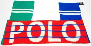NEW POLO RALPH LAUREN SCARF WOOL BLEND KNIT RED/BLUE/GREEN PC0171 COLOR BLOCK RL - Picture 1 of 12