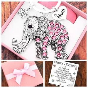 GEBURTSTAGSGESCHENK FÜR SIE, ROSA MEMORY ELEFANTEN SCHLÜSSELRING, MAMA, FREUNDIN, Box & Karte - Bild 1 von 1