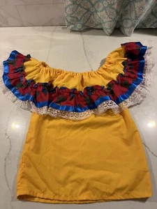YELLOW SOUTH AMERICAN GIRLS PEASANT TOP RUFFLES SIZE M (10) - Picture 1 of 4
