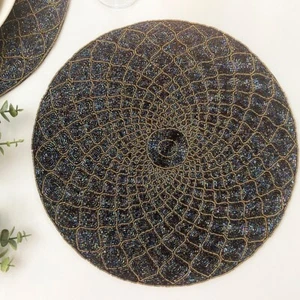 Set of 6, Luxury Handmade beaded placemat, 14 inch mercury grey and gold - Picture 1 of 4