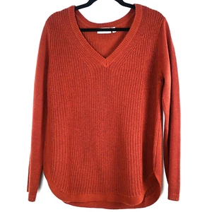 Sweater Rust Brown Knit Crew Neck Long Sleeve Pullover Top Size Large Top - Picture 1 of 22