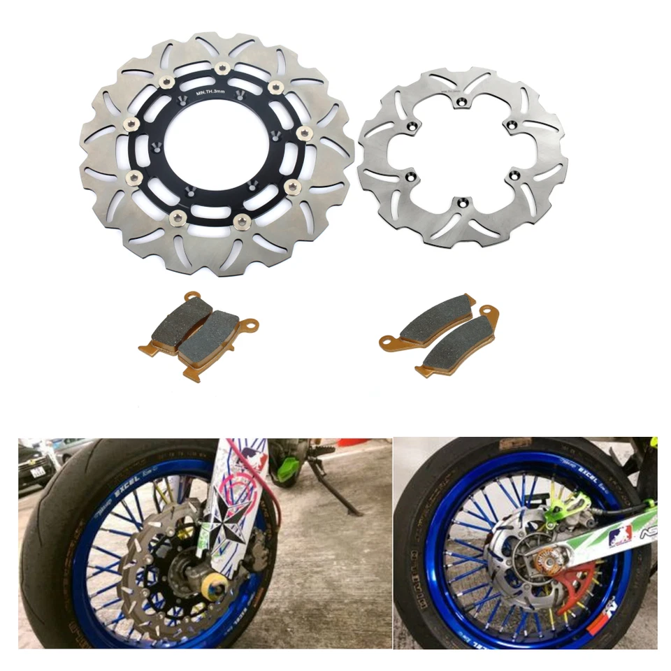 Juego de rotores y pastillas de freno delanteras y traseras DRZ400SM para Suzuki DRZ 400 SM 2005-2024 Foto 1 de 4