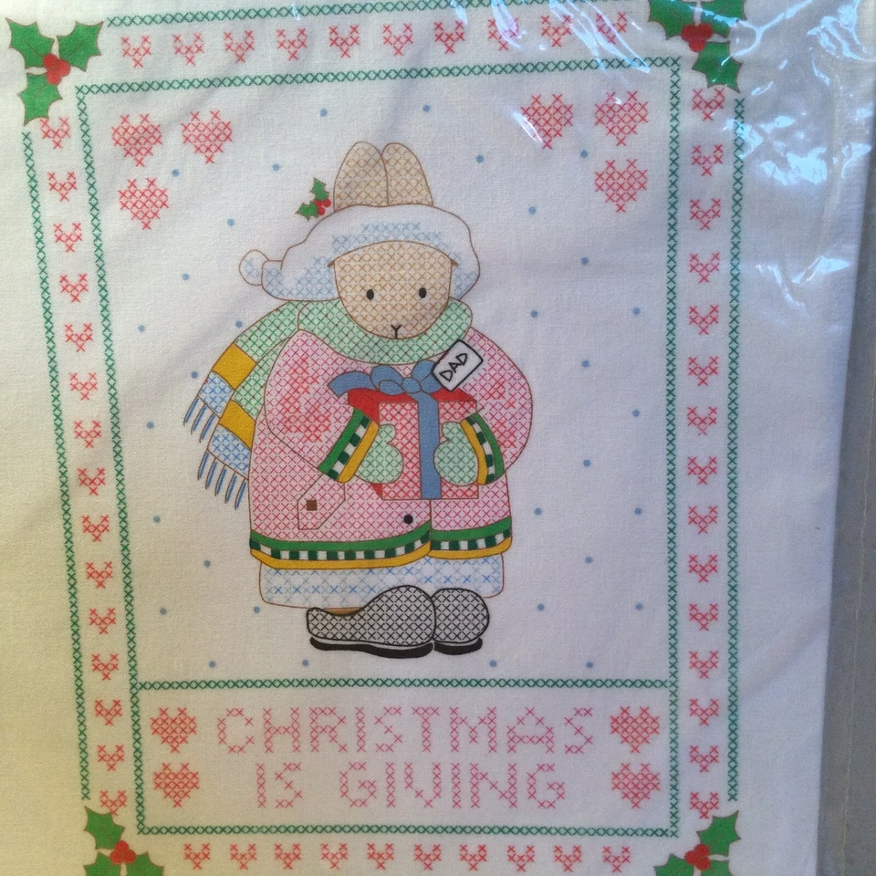 Daisy Kingdom Stamped Cross Stitch Sampler #63449 Christmas Bunny VTG 1992 NOS