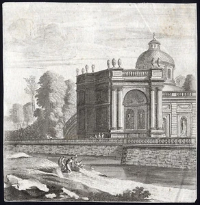 Antique Master Print-PALACE-RIVER-BATHING-Anonymous-ca. 1700 - Picture 1 of 1
