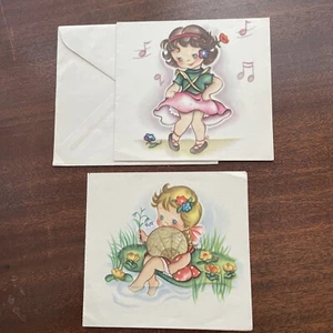 Vintage Karte Little Girls 1940 Orig Envel "Little Dancer" Little Swimmer Neu - Bild 1 von 6