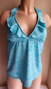 Mossimo Blue Turquoise Tankini Top Size Large Ruffel Trim NWOT - Picture 1 of 9