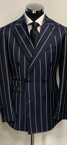 Spectacular Navy super 150 Cerruti bold pinstripe double breasted wool suit - Picture 1 of 5