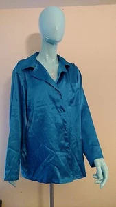 Victoria's Secret Vtg Blue Satin Nightdress/Shirt Pajama Top Lingerie 100% Poly - Imagen 1 de 12