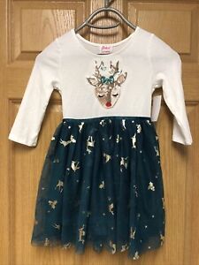 GIRLS CHRISTMAS DRESS SIZE 6 REINDEER GREEN WHITE GOLD NWT PINKY LOS ANGELES