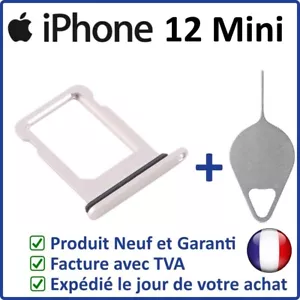 TIROIR CARTE SIM DE L'IPHONE 12 MINI BLANC AVEC JOINT ÉTANCHE + OUTIL - Photo 1 sur 3