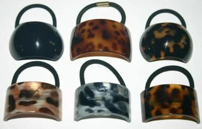 French Ponytail Holder Spotted Rectangle Rounded Pattern Hair Tie Made in France - Image 1 of 4