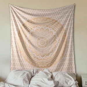 Mandala Ombre Appendere Alla Parete Hippie Grande Arazzo Oro E Bianco - 264X230 - Foto 1 di 12