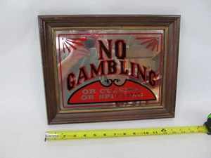 Vintage Glass Carnival Mirror Saloon No Gambling Cussing or Spitting - Picture 1 of 2