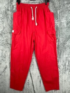United colors of Benetton Cargo Pants womens Large Red Beachy Pull On Italy Vtg - Picture 1 of 11