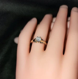 14k Solid Gold .5 CT Natural Diamond Solitaire Engraved Engagement Ring Size 5.5 - Picture 1 of 11