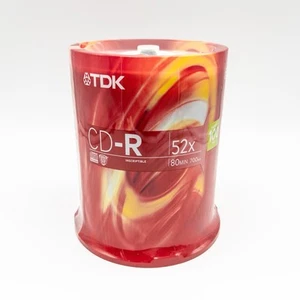 TDK Blank Recordable CD-R 100 PACK 700MB 80 Min 52x Speed New Sealed - Picture 1 of 7