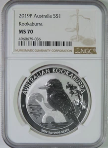 2019 P Australia Kookaburra 1oz .999 Silver $1 Coin NGC MS70 - Picture 1 of 4