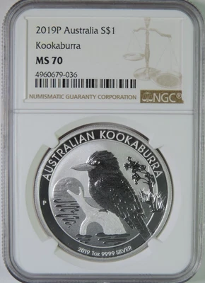 2019 P Australia Kookaburra 1oz .999 Silver $1 Coin NGC MS70 - Image 1 of 4