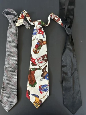 Vintage Lot Of 3 Boys Neck Ties, Western, Plaid, Black EUC - Image 1 of 4