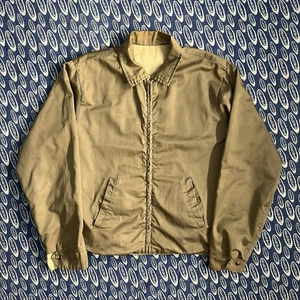 Vintage Herren 40er 50er Gabardine Rockabilly Ricky Jacke Full Zip Wende hellbraun - Bild 1 von 20