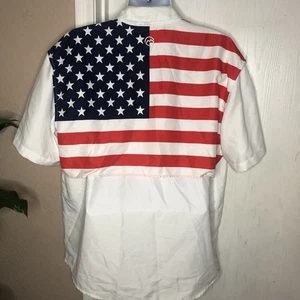 Magellan Relaxed Fit Hemd Herren Large Weiß US Flagge Belüftet Kurzarm Angeln - Bild 1 von 11