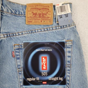 Pantalones de mezclilla Deadstock Levis 505 calce regular pierna recta para hombre 34 x 32 vintage 1998 NUEVO - Imagen 1 de 13
