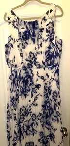 VESTIDO DE NOCHE para mujer ELIZA J blanco y azul flor plisado (talla 18) - Imagen 1 de 13