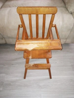 Antigua Silla Alta Vintage Madera Roble Niño Bebé 22" con Bandeja Columpio Foto 1 de 4